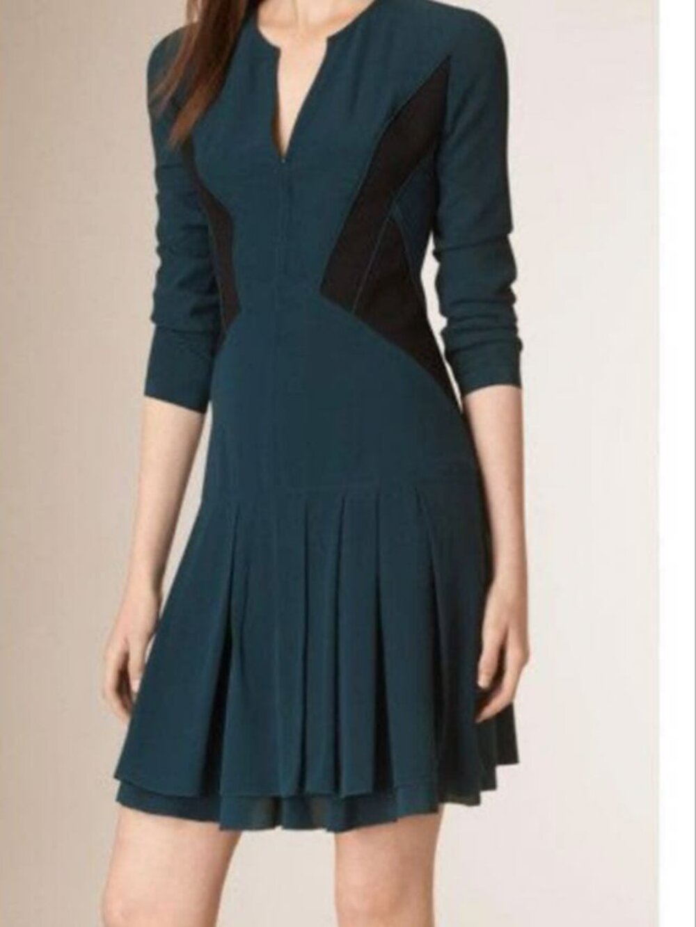 Burberry Prorsum 100% Silk Pleated Runway Dress in Teal Blue 40 US 4